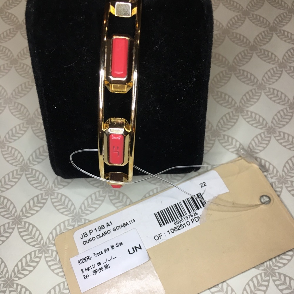 NEW!! Authentic, Brazilian, Jorge Bischoff Coral & Gold Bangle Bracelet - Picture 6 of 7